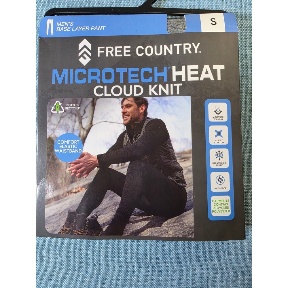 Free Country Microtech Heat Cloud Knit Mens Base Layer Pant Grey Rocky S NWT